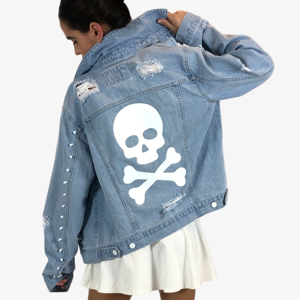 Hand-Painted Denim Jacket With Skull